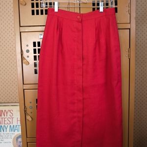 Red Vintage Pencil Linen Skirt